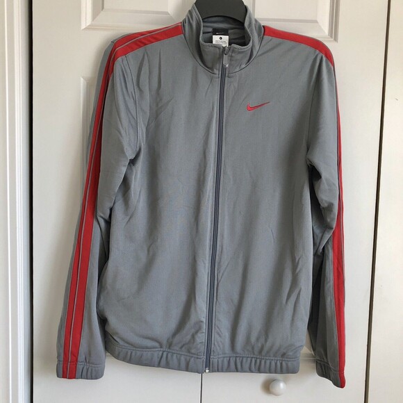 Nike Therma-FIT Men's Jacket Full Zip Swoosh Long Sleeve Top L Gray/Red% - Picture 1 of 5